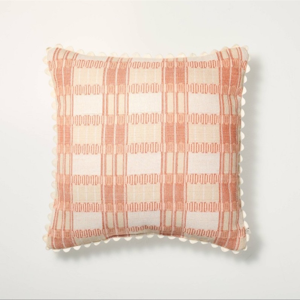 Two Modern Plaid with Scallop Trim Indoor/Outdoor Square Throw Pillow